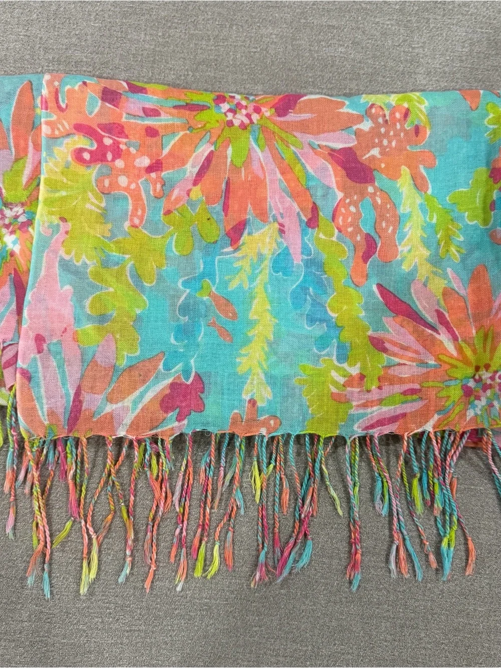 Lilly Pulitzer Murfee Scarf Silk Cashmere Blend Floral Fringe Wrap Vibrant Multi